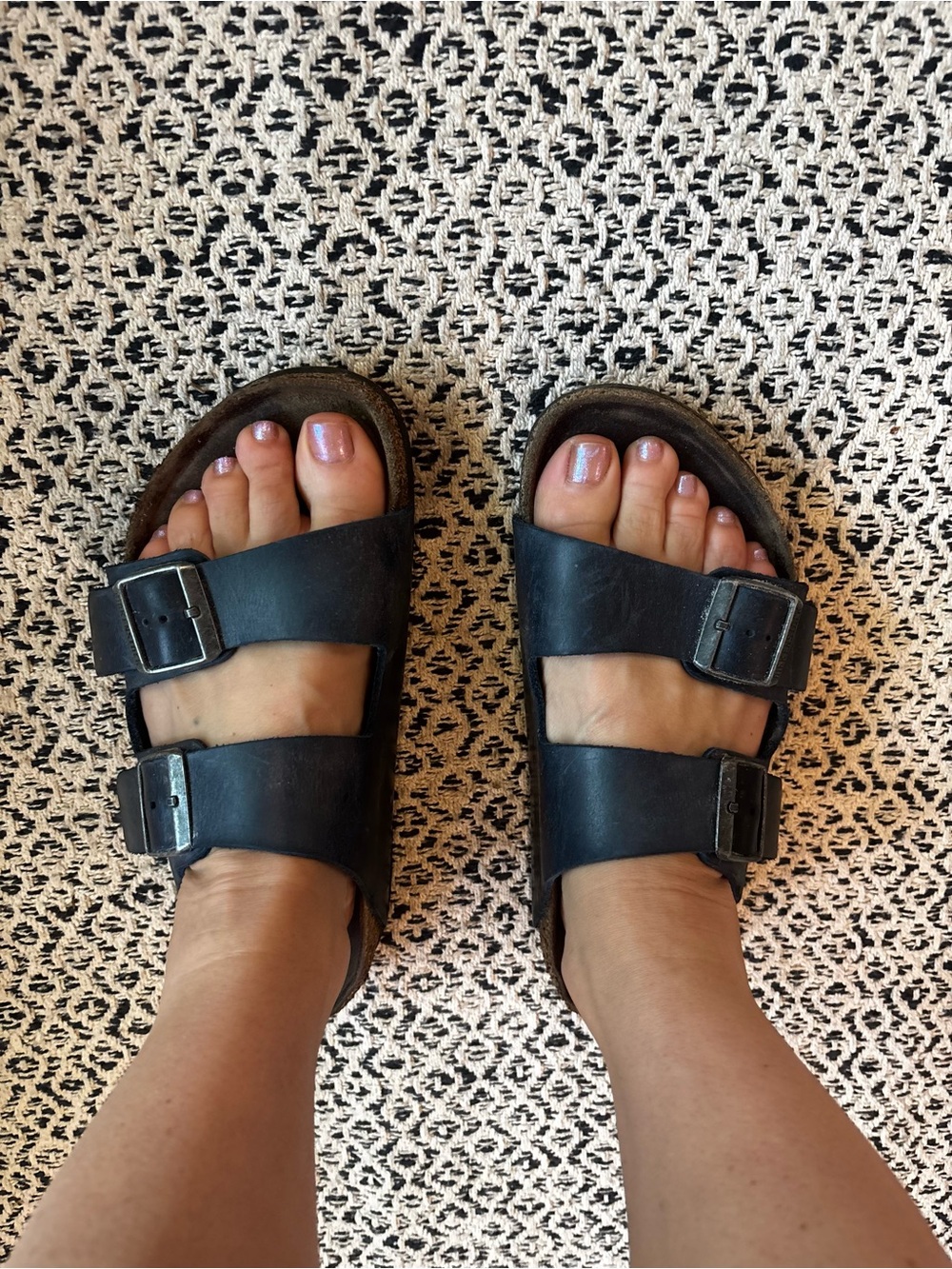 Birkenstock Navy Blue 100% Leather  Strap Sandals